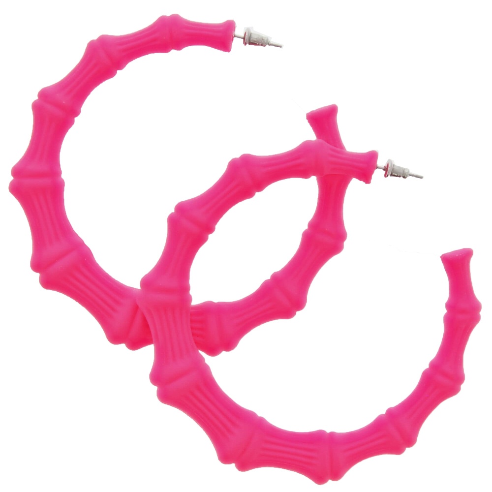 Zac's Alter Ego - Neon Pink Bamboo Design Plastic Hoop Earrings - Pink